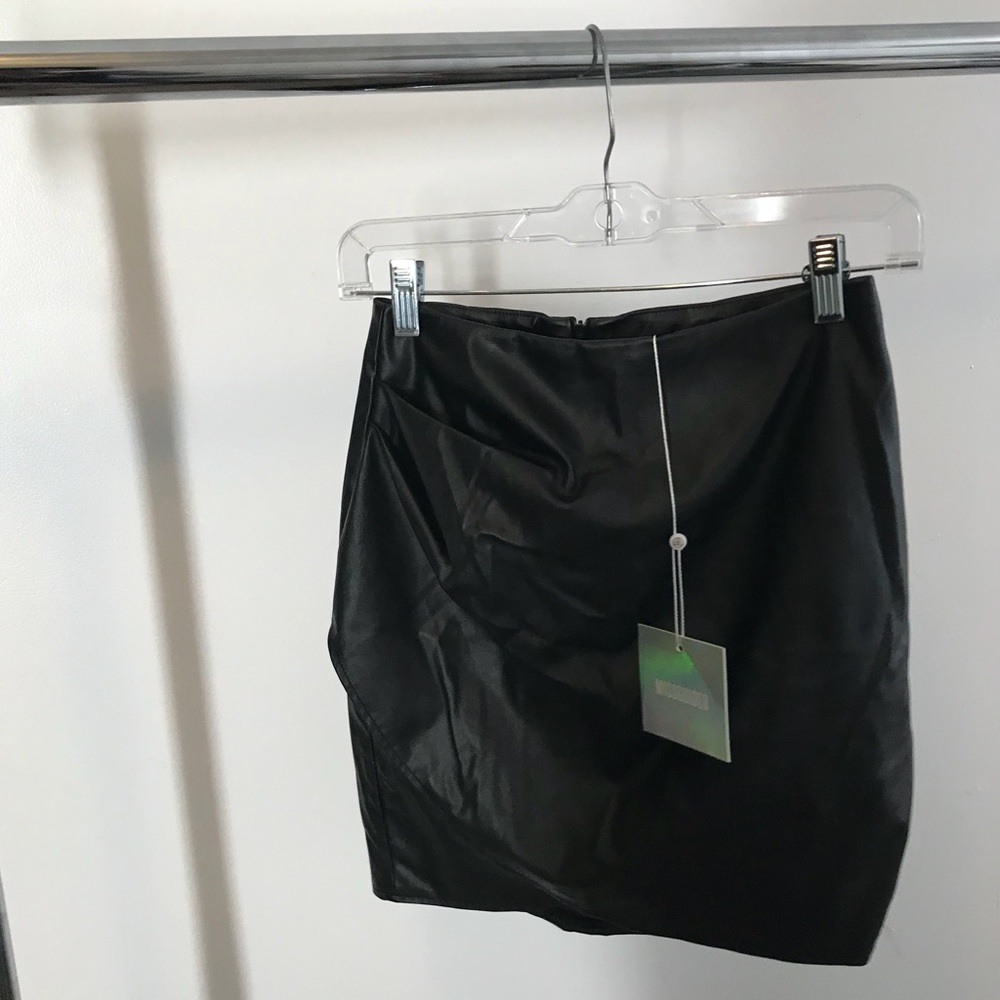 Missguided Faux Leather Wrap Front Skirt | Black